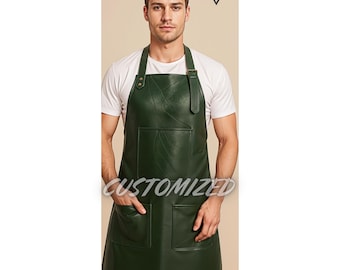 Delantal de cuero verde hecho a mano: artesanía personalizada, soldadura o carpintería