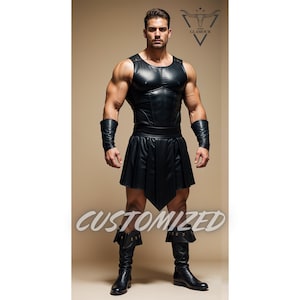 Men Handmade Customized Genuine Leather Armor And Kilt Viking Gladiator Warrior Costume