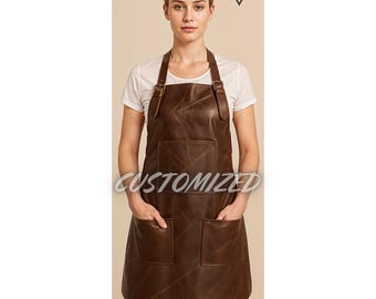 Delantal de cuero marrón hecho a mano: ajuste personalizado, diseño unisex