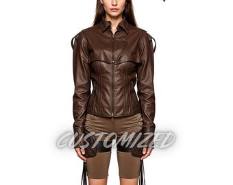 Handmade Women's Genuine Brown Leather Duster Jacket: Customized Fit