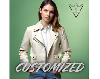 Handmade White Genuine Leather Women's Rider Jacket - Custom Size