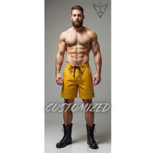 Men Handmade Customized 100% Genuine Yellow Leather Shorts For Men