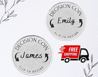 Valentine's Day Gift. FlipMate Custom Decision Coin. Personalized Stainless Steel Coin- Engraved with Custom Name. Gift for Her /Him, Couple