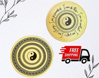 Yin Yang Weighted Brass Anxiety Relief Flip Coin – Custom Affirmation Pocket Token for Anxiety Relief/Panic Relief