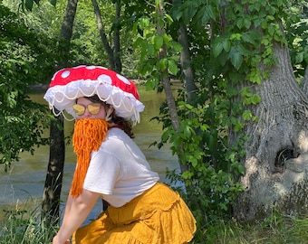 Red Mushroom Hat for Renaissance Faire, Festivals, Cosplay, Raves, Halloween and Parties