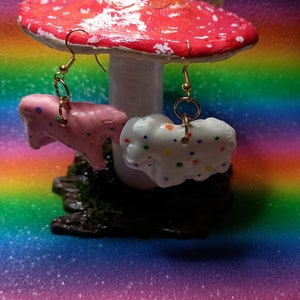 Circus animal cookies nostalgic art, dangle earrings pink and white cute art dessert art cookie earrings realistic earrings