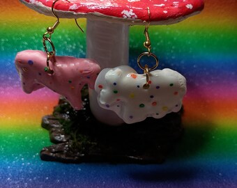 Circus animal cookies nostalgic art, dangle earrings pink and white cute art dessert art cookie earrings realistic earrings