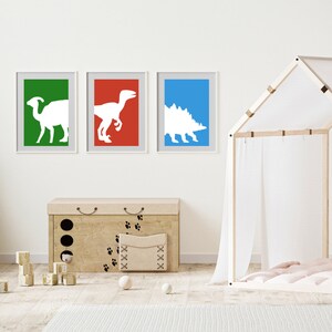 Bright Dinosaur Prints Set of 8 - Kids Room Wall Art, Dinosaur Digital Download Decor, Nursery Printable Art