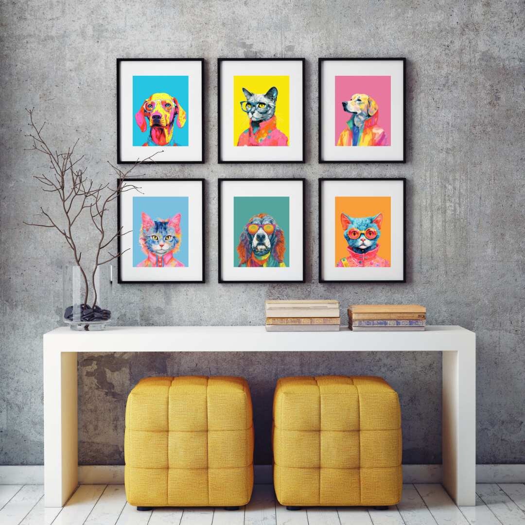 Dog Wall Art Retro Vintage Dog Wall Decor Digital Download, Bright Fun