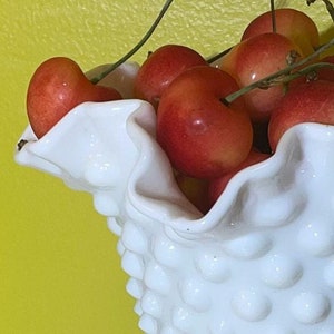 Fenton Hobnail Milk Glass 8&quot; Ruffled Vase