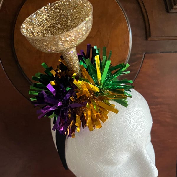Serre-tête en verre de champagne Mardi Gras : fascinateur scintillant clinquant
