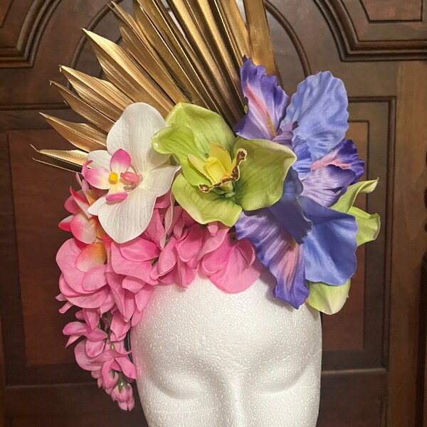 Tropical Floral Fascinator Headband - Luau - Tiki - Burlesque - Bachelorette - Pin Up - Luau Shower - Island Headpiece