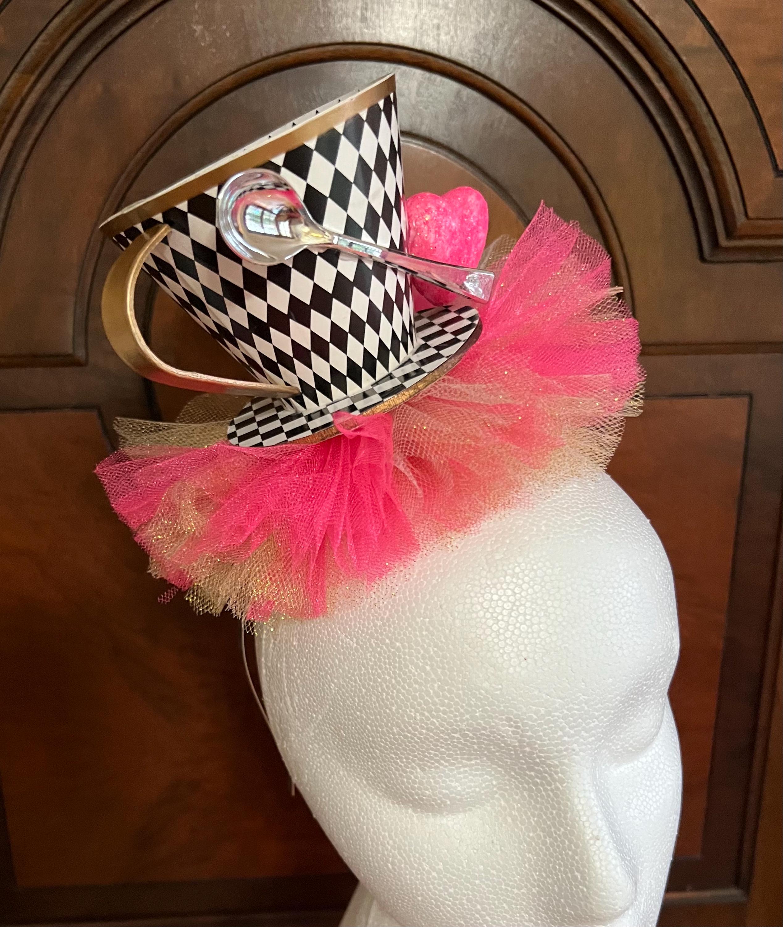 8534 Mini Top Hat Fascinator Headband Tea Party Clip Punk Women Micro Mini Steampunk Top Hat, Pink Steampunk Mini Hat, Alice  main image 3