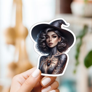 Sticker - Sexy Witch Sticker, Halloween Decor, Tattoo Goth Sticker, Phone Case Decal, Trick or Treat Gift, Witch Hottie Laptop Sticker