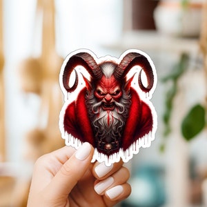 Sticker - Bloody Krampus Christmas Sticker, Krampus Sticker, Happy Holidays Sticker, Festive Sticker, Stocking Stuffer, Vintage Monster