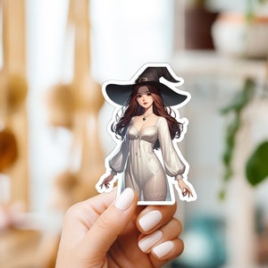 Sexy Witch Sticker, Halloween Decor, Bookish Goth Sticker, Phone Case Decal, Trick or Treat Gift, Scary Witch Laptop Sticker
