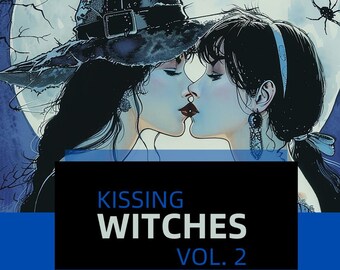 Kissing Witches Digital Print Bundle Vol 2, Witch Clip Art, Witchcore Print, Witch painting, Halloween Print, PNG, Commercial Use
