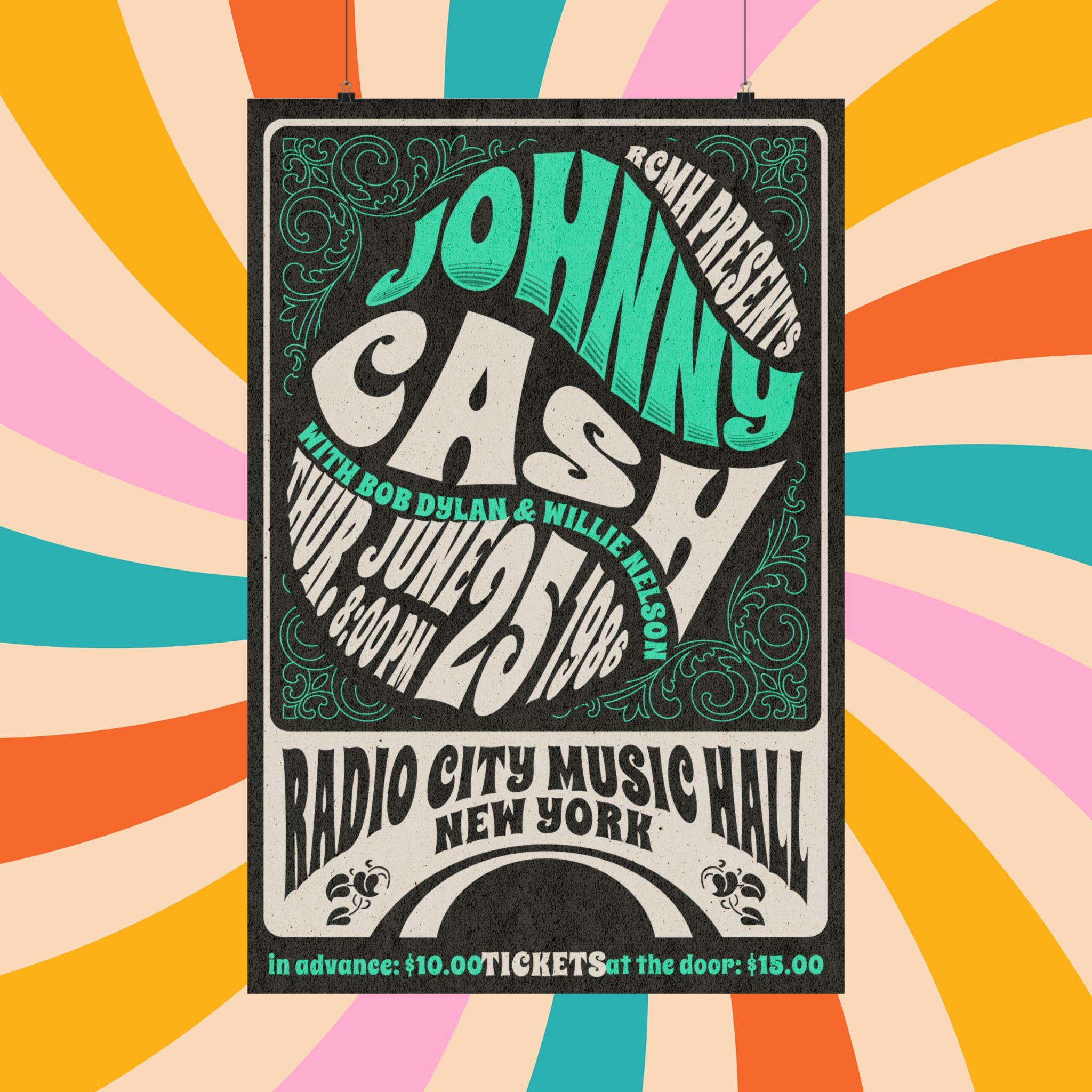 Johnny Cash Concert Poster, Country Music Poster Man in Black Poster Vintage Country Poster Highwaymen Poster Radio City Music Hall Poster