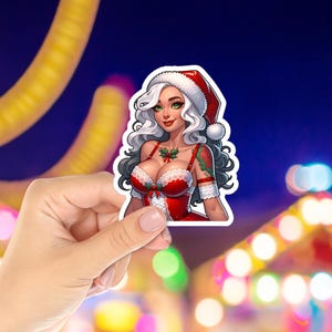 Sexy Tattooed Mrs. Claus Sticker | Naughty & Festive | Christmas Sticker Decor, Phone Case Decal, Stocking Stuffer Sticker, Laptop Sticker
