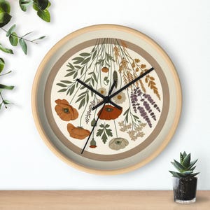 Botanical Wall Clock - Vintage Floral Decor for Home, Kitchen, Living Room, Spring Gift, Nature Lover&#39;s Timepiece
