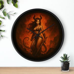 Fiery Demon Wall Clock - Captivating Art for Gothic Home Decor, Unique Gift for Halloween, Tiefling Fantasy Enthusiasts, Collectible