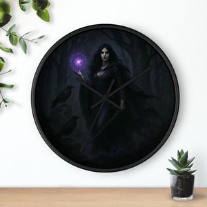Mystical Sorceress Wall Clock - Enchanting Home Decor for Witchy Vibes, Gothic Aesthetic, Halloween, Gift for Her, Dark Fantasy