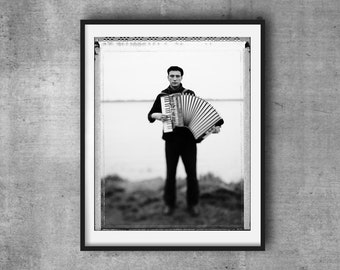 Accordion Player, Musician, Fine Art Photography, Portrait, Black And White, Home, Office, Large Poster, Collectible, Polaroid, Type 55 film