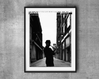 Saxophone Player, Musician, Fine Art Photography, Black And White, Dublin, Limited Edition, Large Poster, Polaroid, Jazz, Sax, Silhouette