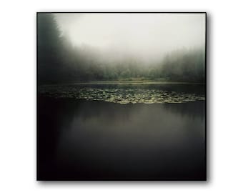 Dark Rainy Lake in Norway, Photography, Giclee Print, Floyen, Dark, Landscape Photo, Large, Misty Lake, Forest, Scandinavian Nature, Bergen