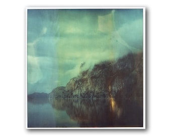 Old Polaroid of a Fjord in Norway, SX70, Polaroid Photography, Lysefjorden, Mountains, SX 70, Green, Landscape Photography, Cloudy Morning