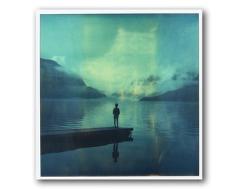 Norway, Odda, Old Polaroid, SX70, Photography, Mountains, Poster, Person, Landscape, Eerie, Cold Morning, Norwegian, silhouette, pier, lake