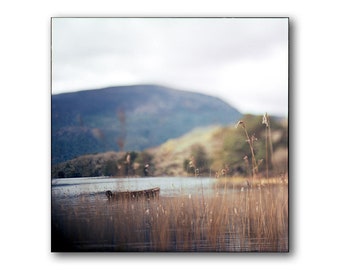 Lake In Ireland, Boat on Lake, Mountains, Nature, Ireland Photography, Kerry, Ring Of Kerry, Fishing, Lake, Collectible, Square, Home, Zen