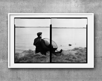 Accordion Player At The Sea, Musician, Fine Art Photography, Black And White, Home Decor, Office, Collectible, Large, Photography, giclee