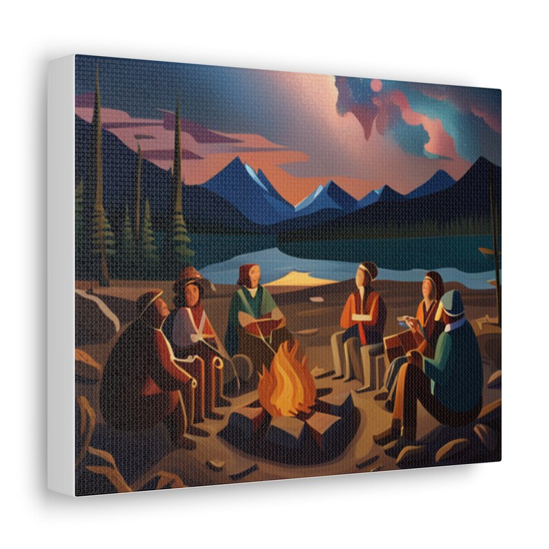 Painting of a Group of People Around a Campfire Decoration for Home or ...