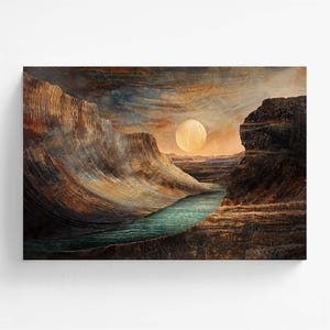 Celestial Basin - Lunar Canyon Landscape | Nature Art | Celestial Moon | Celestial Scene | Oil Painting Style | Printable | Instant Download