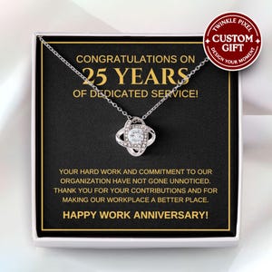 25 Years Dedicated Service Necklace - Personalized Work Anniversary Jewelry, Service Award Gifts, Custom Years of Service for Coworker