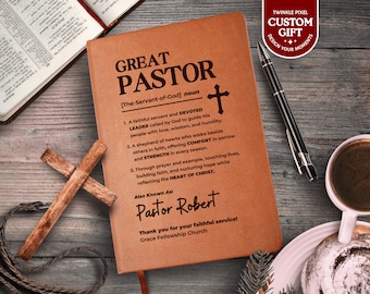 Diario de piel para pastor: regalo navideño personalizado para pastor, agradecimiento en estas fiestas, regalo personalizado para líder de la iglesia