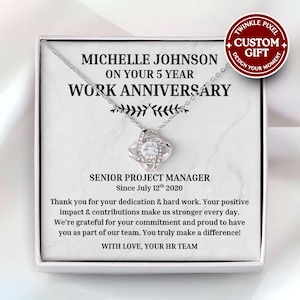 Personalized Work Anniversary Necklace - Custom 5 Years of Service Anniversary Necklace, 5th Work Anniversary Award Gift for Her