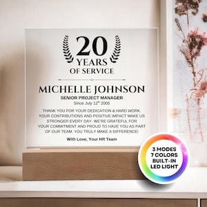 Custom 20 Years Work Anniversary Plaque - Personalized 20 25 30 35 Years of Service Gift, Employee Recognition, Staff Appreciation
