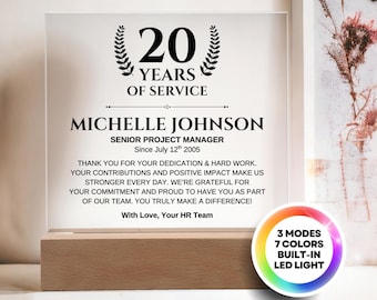 Custom Years Work Anniversary Plaque - Personalized 20 25 30 35 Years of Service Gift, Employee Recognition, Staff Appreciation