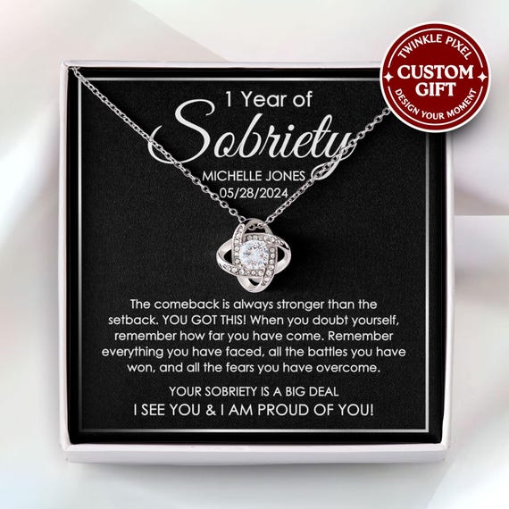Sobriety Anniversary Necklace - 1 Year Sober Gift for Women