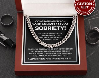 Sobriety Anniversary Necklace - Custom Year Sobriety Jewelry, 1 Year Sober Gift, Recovery Sobriety Gift For Men, Sober Anniversary Gift
