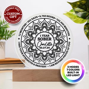 Custom Sobriety Anniversary Circle Plaque - Personalized 1 Year Sober Gifts, New Beginnings, Addiction Recovery, Sober Mandala Gift