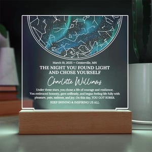 Sobriety Anniversary Star Map Aurora Plaque - You Got Sober Gifts, Personalized Addiction Recovery Gift, Sober Gift for Her Him