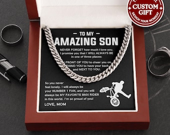 BMX Sport Son Cuban Necklace - Gift for BMX Son, BMX Player, Bmx Racing Son Christmas, Bmx Son Gift From Mom, Dad, Bmx Birthday Jewelry