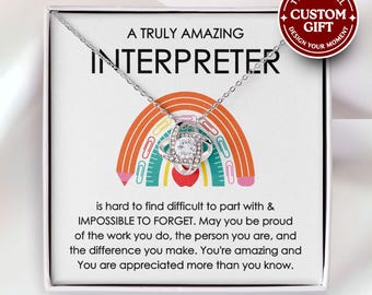 Interpreter Necklace - Gift for Interpreter, Thank You Interpreter Jewelry, Appreciation for Interpreter, ASL Retirement Gifts