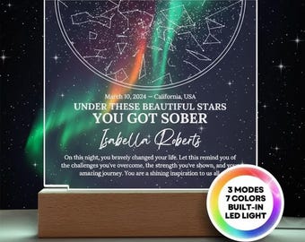 Sobriety Anniversary Star Map Plaque - You Got Sober Gifts, Personalized Addiction Recovery Gift, Sober Gift for Her Him, Custom Sober Anniv
