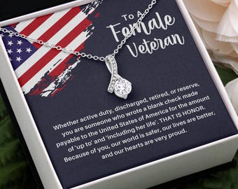 Female Veteran Necklace - Veteran Women Gift, Female Soldier, USMC Female Veteran, Female Veterans Day Gifts, Female Military Retirement