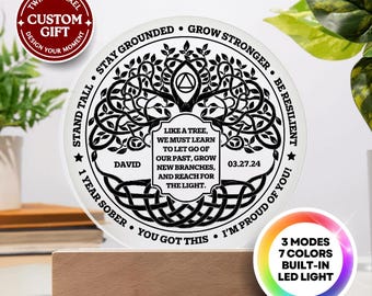 Sobriety Anniversary Circle Plaque - Custom 1 2 Year Sober Gifts, New Beginnings, Personalized Addiction Recovery Medallion Gifts
