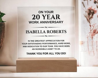 Custom 20 Years Work Anniversary Plaque - Personalized 20 25 30 35 Years of Service Gift, Employee Recognition, Staff Appreciation